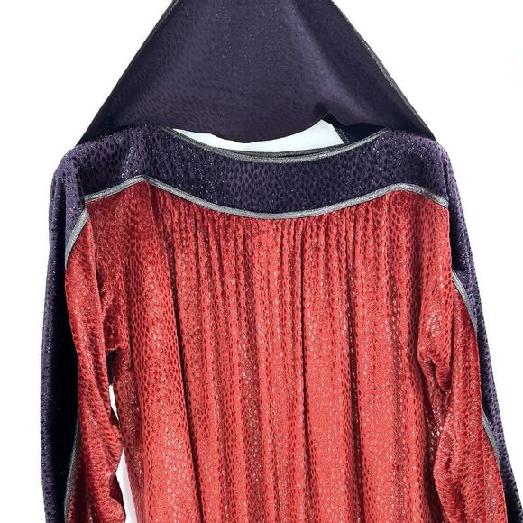 Vintage Bespoke Union Made Custom Red Purple Velvet Midi Dress & Scarf - Picture 6 of 10